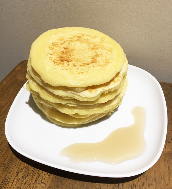 A stack of fluffy pancakes for breakfast for the kids by Helper A, thanks to the cookbook