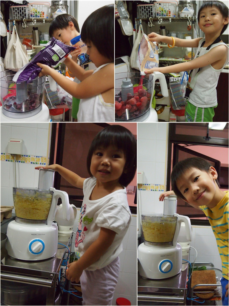 Ben and Becks helping me shred potatoes and make strawberry & blueberry sorbet