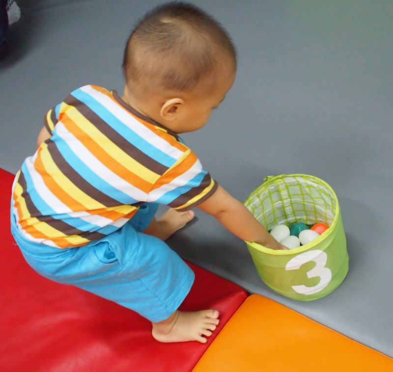 Fruit relay: learning to run in a straight line and putting fruit and veggies from one basket to another