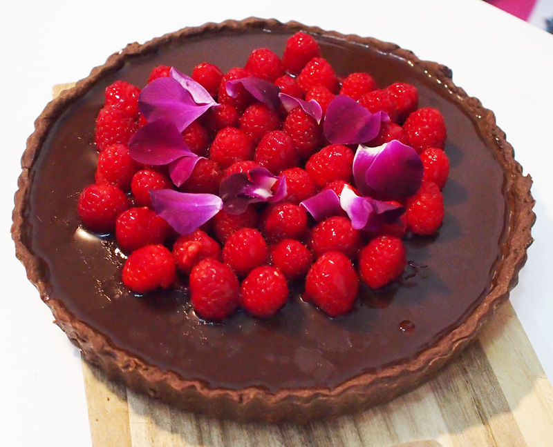 Dark chocolate raspberry tart with cherry port jelly - Completed!
