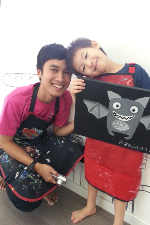 Ben with Teacher Syafiq, who was extremely patient and encouraging, and very good with kids!