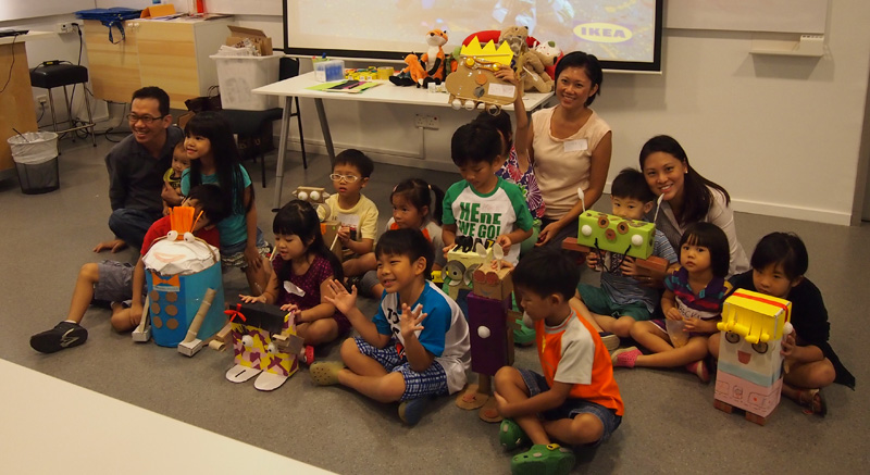 The kids, some adults and our robot creations