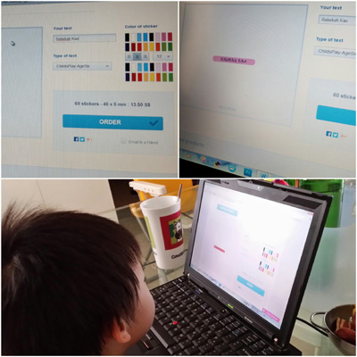 The kids took turns to sit in front of my lap top to personalise their sticker labels
