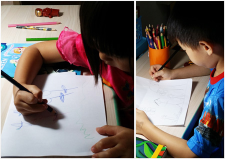 They can be playing and laughing, and then suddenly the house would be silent and I would find the kids at their desks doing this!