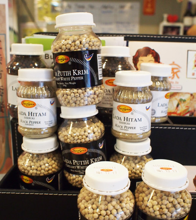 Spotted: White pepper from Sarawak at the restaurant counter