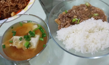 A hearty meal with just bulgogi pork with rice and soup