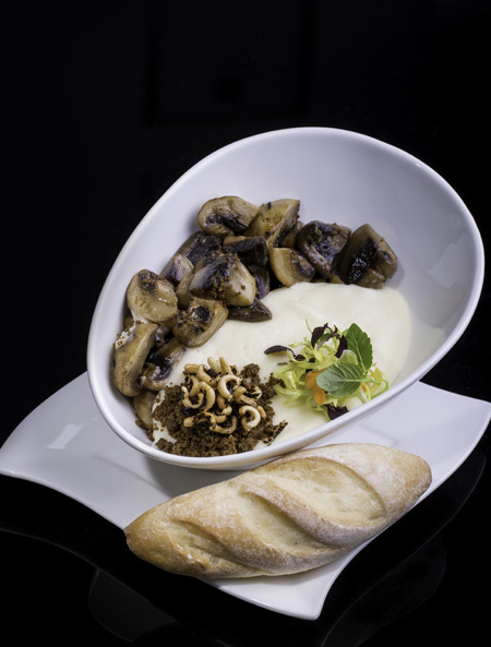 Why I am not a food blogger: The first dish that came was this -Sautéed Mushrooms with Espuma Potato Foam (SGD6.80) - and I started feeding hungry kids. Photo credit: E'spuma Lab
