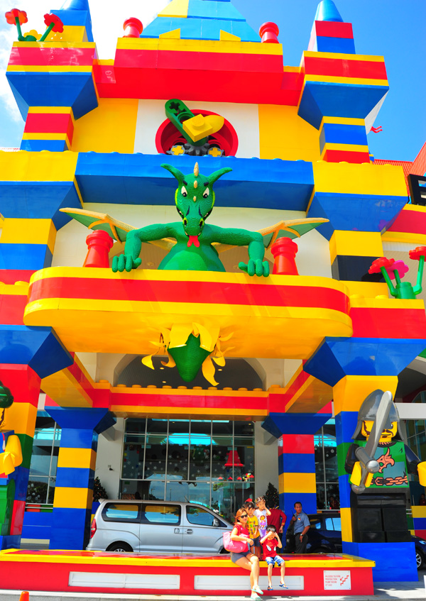 Legoland Hotel entrance, with a fiery dragon to welcome us!