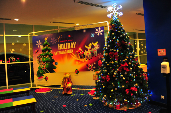 The hotel lobby at night