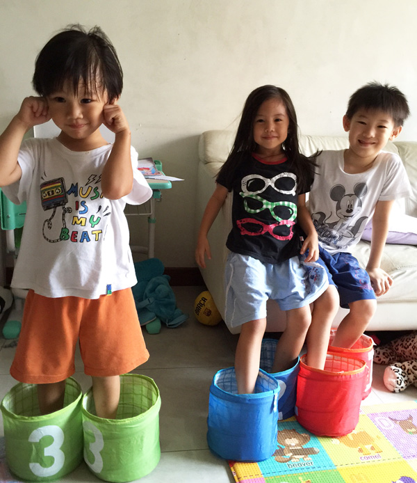 Mission: Skate through obstacles in the house with these cloth baskets