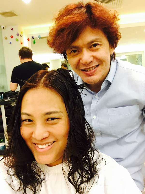 With Leslie, before the cut and after the colour
